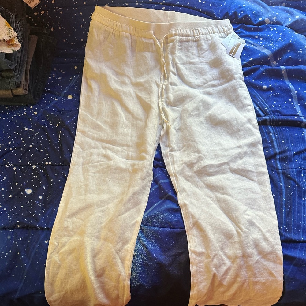 Ellen Tracy White Linen Pants